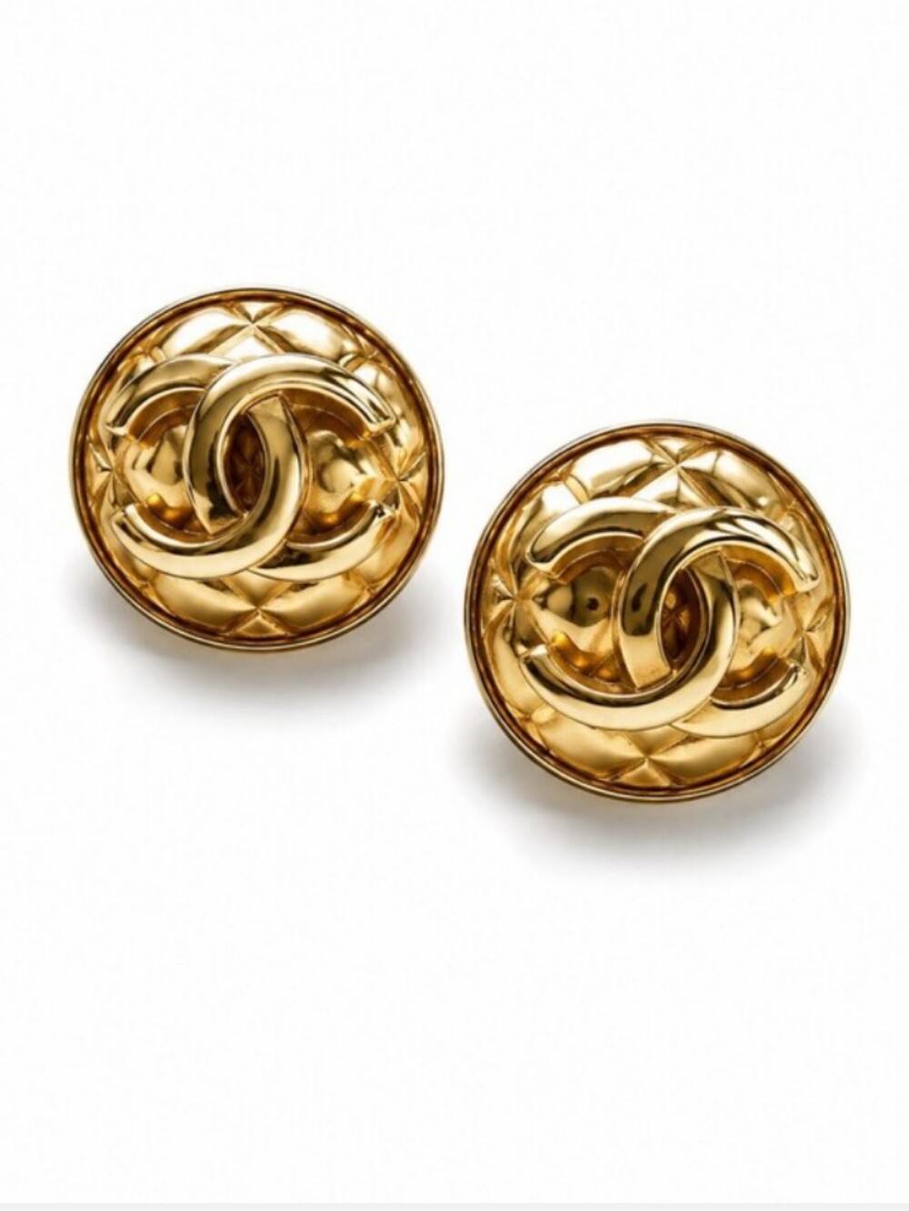 Chanel Vintage Quilted CC Dome Clip-On Earrings